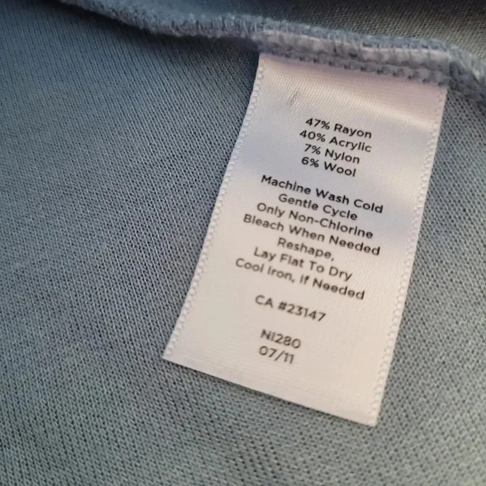 Talbots Womens Cardigan Size P Blue Wool Blend Button Poncho Wrap Sweater V-neck - Picture 4 of 7